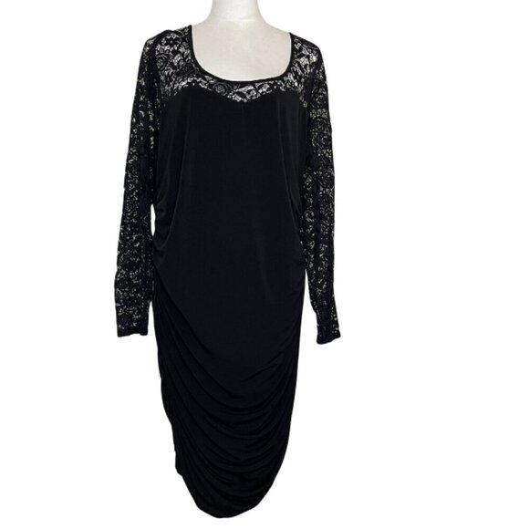Torrid Black Lace Ruched Cocktail Dress Size 3 3X Plus Size Long Sleeve LBD - Picture 2 of 7